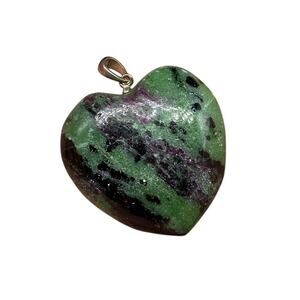Ruby in Zoisite Puffy Heart Shaped Necklace Pendant 925 Sterling Silver Green